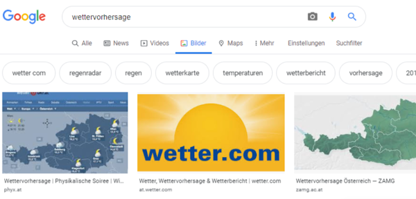 Wettervorhersage bei Google