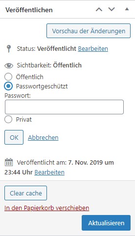 Passwort geschützter Beitrag WP